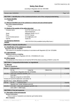 ClayTec Grundierung DIE ROTE Sicherheitsdatenblatt/Primers THE RED Safety Data Sheet