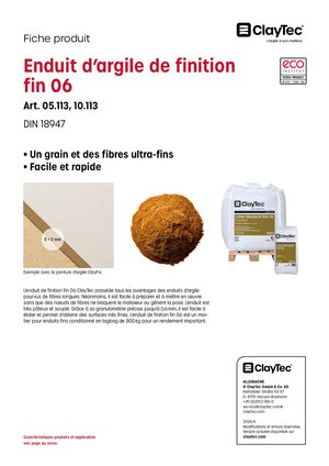ClayTec Lehm-Oberputz fein 06/Enduit d'argile de finition fin 06 (fiche produit)