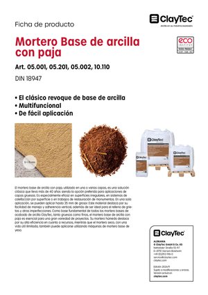 ClayTec Lehm-Unterputz mit Stroh/Mortero Base de arcilla con paja (ficha de producto)