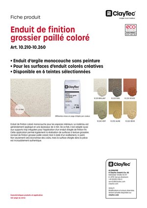 ClayTec Lehm-Farbputz grob mit Stroh/Enduit de finition grossier paillé coloré (fiche produit)