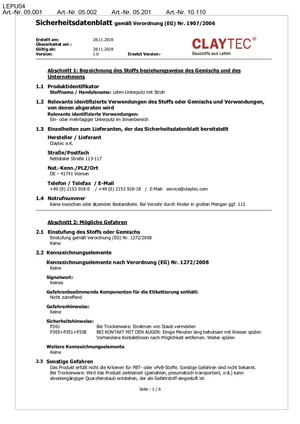 ClayTec Lehm-Unterputz mit Stroh Sicherheitsdatenblatt - DE