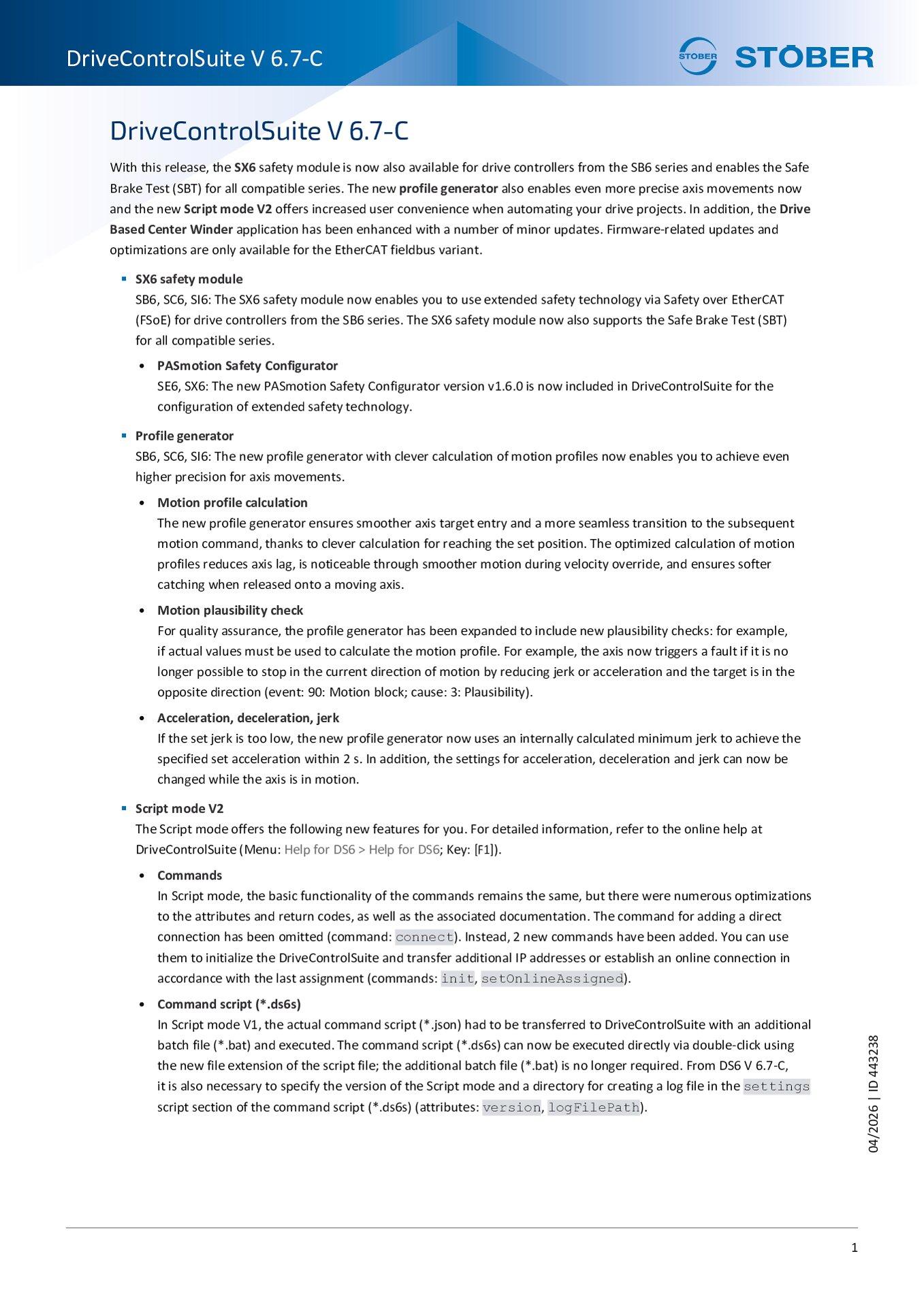 Release notes DriveControlSuite DS6