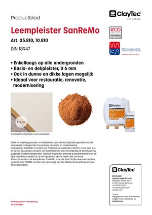 ClayTec Lehmputz SanReMo/Leempleister SanReMo (productblad)