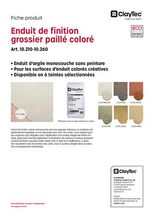 ClayTec Lehm-Farbputz grob mit Stroh/Enduit de finition grossier paillé coloré (fiche produit)