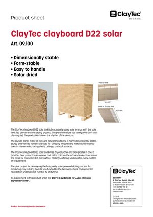 ClayTec Lehmbauplatte D22 solar/Clayboard D22 solar (product sheet)