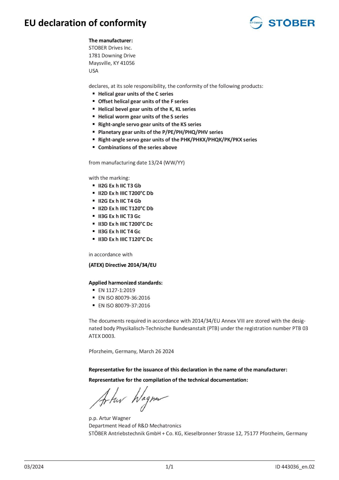 EU Declaration of conformity Gear units ATEX (SDI)