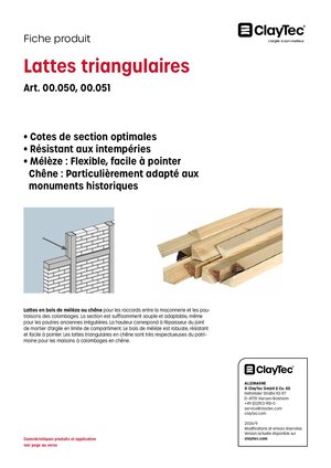 ClayTec Lärche- und Eiche Dreieckleisten/Lattes triangulaires (fiche produit)