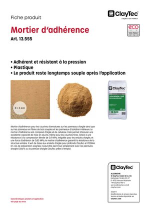 ClayTec Lehmklebe- und Armiermörtel/Mortier d'adhérence (fiche produit)