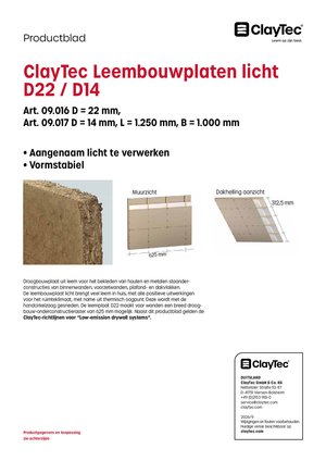Lehmbauplatte leicht D22/D14 / Leembouwplaten licht D22/D14 (productblad)