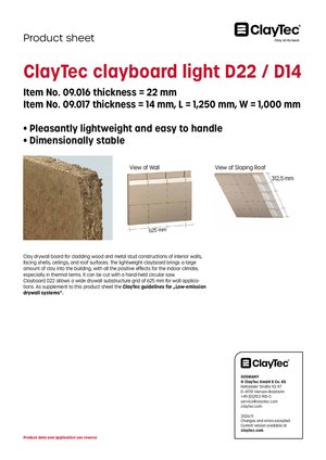 ClayTec Lehmbauplatte leicht D22/D14 / Clayboard light D22/D14