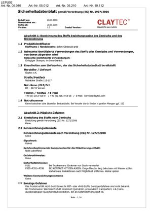 ClayTec Lehm-Oberputz grob mit Stroh Sicherheitsdatenblatt - DE
