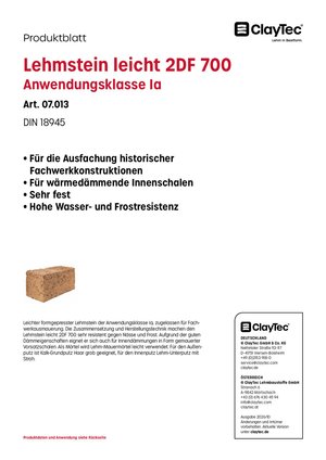 Lehmstein leicht 2DF 700 Produktblatt