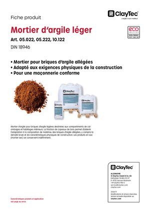 ClayTec Lehm-Mauermörtel leicht/Mortier d'argile léger (fiche produit)