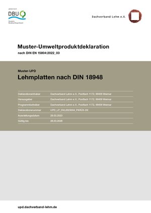 Muster-Umweltproduktdeklaration (UPD/EPD) Lehmplatten