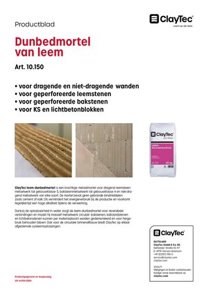 ClayTec Lehm-Dünnbettmörtel/Dunbedmortel van leem (productblad)