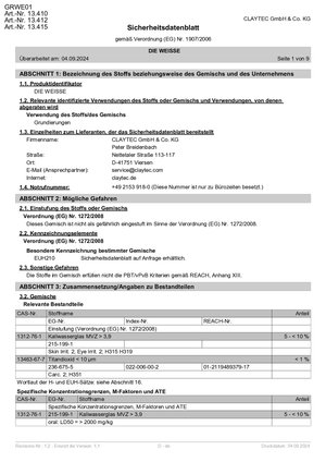 ClayTec Grundierung DIE WEISSE Sicherheitsdatenblatt - DE