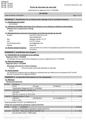 ClayTec Grundierung DIE WEISSE Sicherheitsdatenblatt - FR