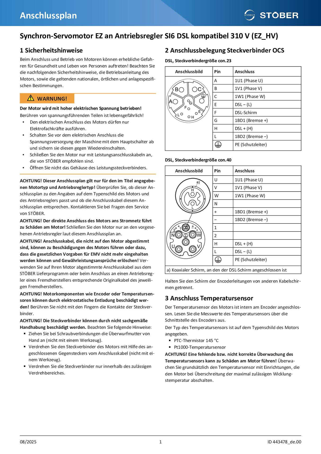Anschlussplan EZ an SI6 DSL kompatibel 310 V (EZ_HV)