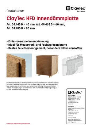 ClayTec HFD Innendämmplatte Produktblatt