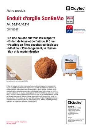 ClayTec Lehmputz SanReMo/Enduit d'argile SanReMo (fiche produit)