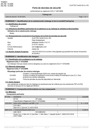 ClayTec Tiefengrund Sicherheitsdatenblatt - FR