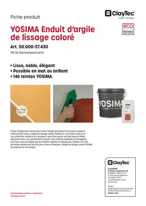 YOSIMA Lehm-Farbspachtel/Enduit d'argile de lissage coloré (fiche produit)
