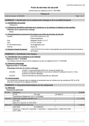 ClayTec Tiefengrund Sicherheitsdatenblatt/Fiche de données de sécurité