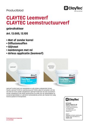 ClayTec Lehmfarbe und Lehmstreichputz/Leemverf en Leemstructurrverf (productblad)