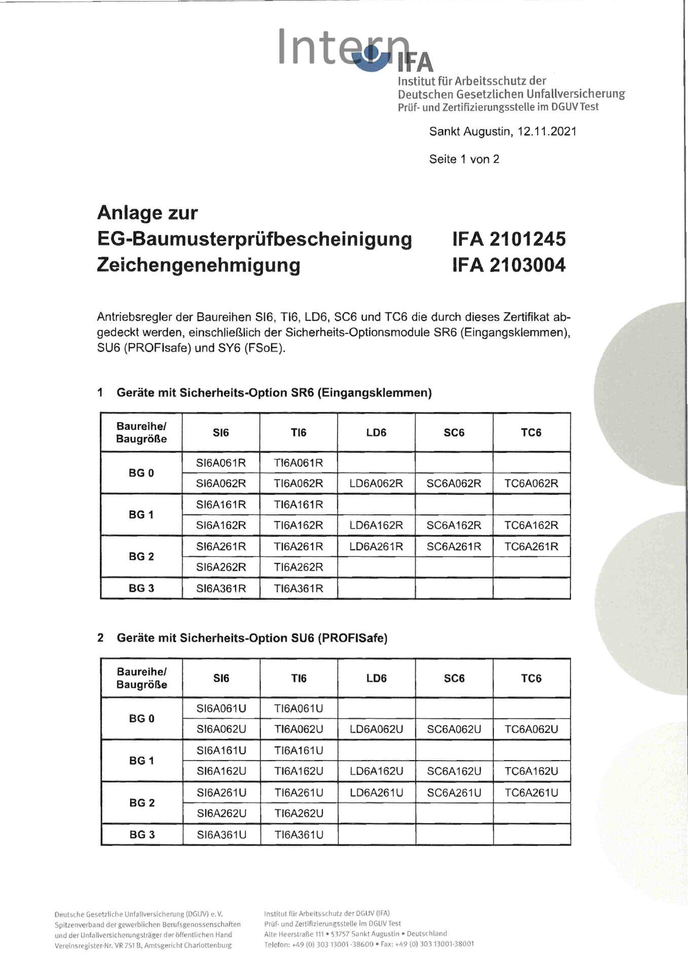 Anlage zur EG-Baumusterprüfbescheinigung SC6 SI6