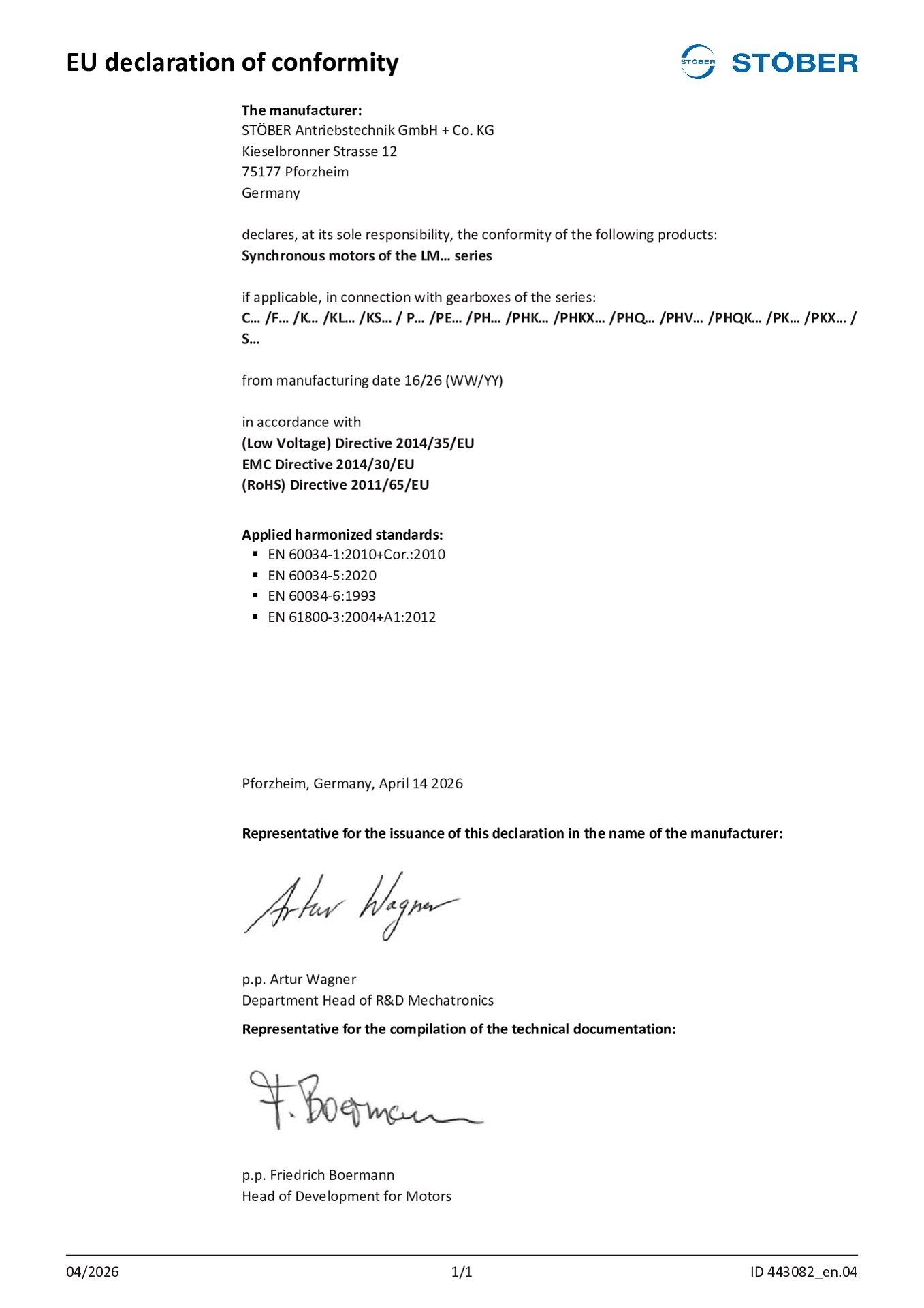 EU Declaration of conformity synchron motors LM