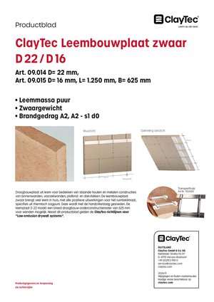 ClayTec Lehmbauplatte schwer D22/D16/Leembouwplaat zwaar D22/D16 (productblad)