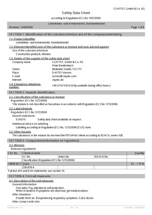 ClayTec Lehmklebe- und Armiermoertel, Dünnbettmoertel Sicherheitsdatenblatt - EN