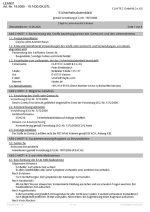 ClayTec ClayFix Lehm-Anstrich Sicherheitsdatenblatt - DE