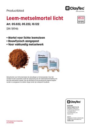 ClayTec Lehm-Mauermörtel leicht/Leem-metselmortel licht (productblad)
