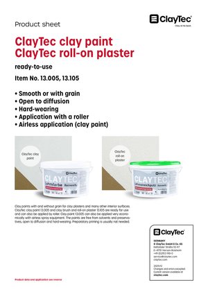 ClayTec Lehmfarbe und Lehmstreichputz/Clay paint and clay roll-on plaster (product sheet)