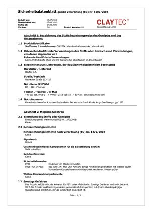 Sicherheitsdatenblatt: ClayFix Lehm-Anstrich