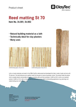 ClayTec Rohrgewebe St. 70/Reed matting St. 70 (product sheet)