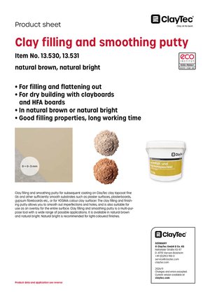 ClayTec Lehmfüll- und Flächenspachtel/Clay filling and smoothing putty (product sheet)