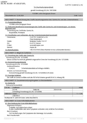 ClayTec YOSIMA Lehm-Designputz Sicherheitsdatenblatt - DE