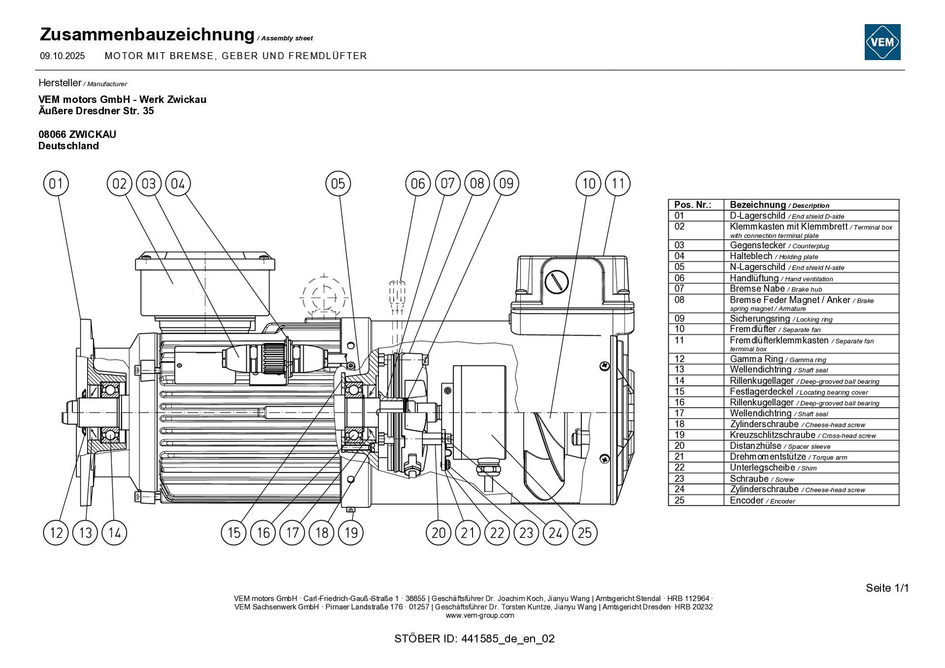 Spare parts list Asynchronous motor with brake absolute encoder forced-air cooling