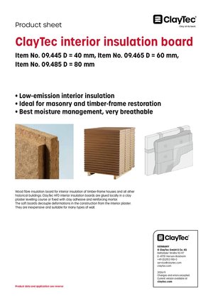 ClayTec HFD Innendämmplatte/HFD interior insulation board (product sheet)