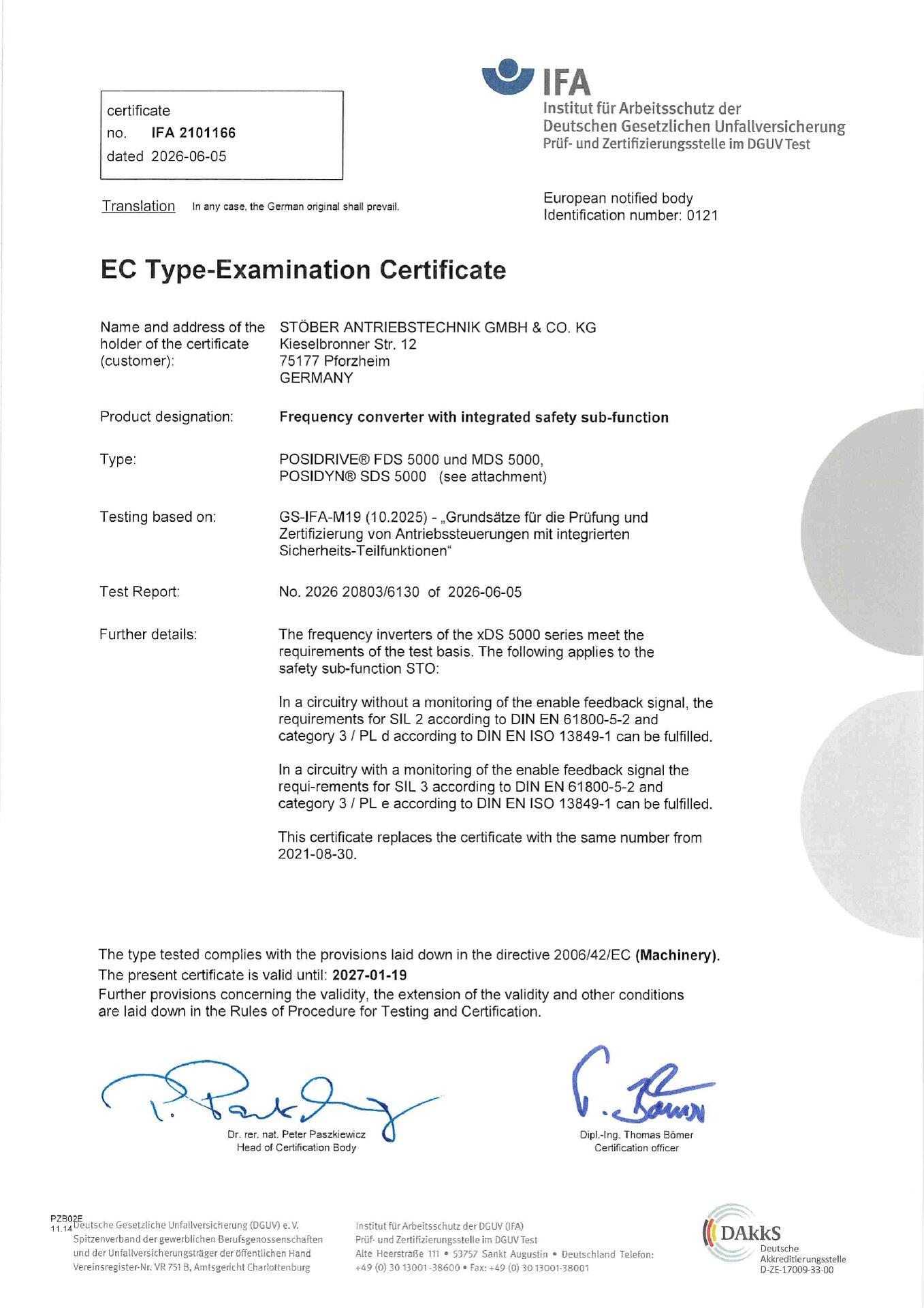 EC type-examination 5th generation - Safe Torque Off and Safe Stopp 1