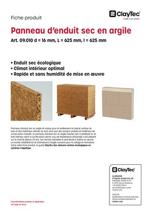 ClayTec Lehm-Trockenputzplatte/Panneau d’enduit d’argile (fiche produit)