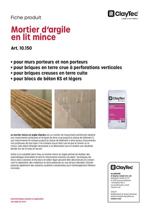 ClayTec Lehm-Dünnbettmörtel/Mortier d'argile en lit mince (fiche produit)