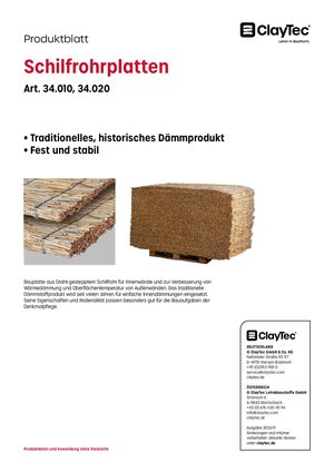 ClayTec Schilfrohrplatten Produktblatt