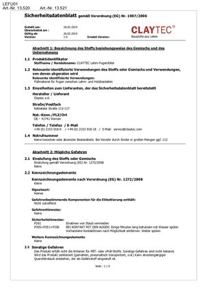 ClayTec Lehm-Fugenfüller Sicherheitsdatenblatt - DE