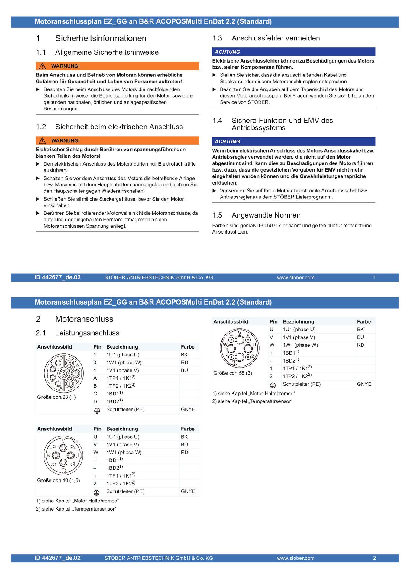 Anschlussplan EZ_GG an B&R Acopos EnDat 2.2 (Standard)