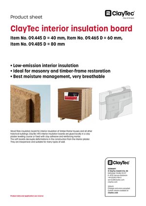 ClayTec HFD Innendämmplatte/HFD interior insulation board (product sheet)
