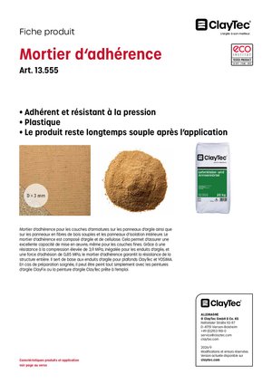 ClayTec Lehmklebe- und Armiermörtel/Mortier d'adhérence (fiche produit)