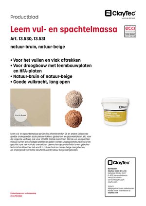 ClayTec Lehmfüll- und Flächenspachtel/Leem vul- en spachtelmassa (productblad)
